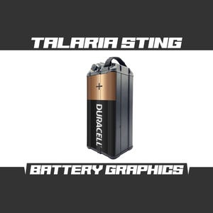 May include: A black and gold Duracell battery with the text "TALARIA STING BATTERY GRAPHICS" on the top and bottom.