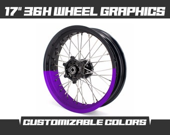 Wheel 17" 36H Rim Violet Black 50/50 Style Graphics Kit Motorcycle Bike Supermoto Front Rear Stickers Decals Matte or Glossy Vinyl Wrap