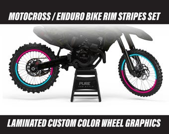 Motocross Enduro Wheel Rim Tape 21" & 19" or 18" - Pink Sky Blue Graphics Kit Motorcycle Bike Stickers Decal Vinyl Wrap Laminated Half 50/50