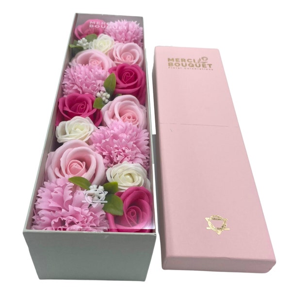 Soap Flowers Long Gift Box in Different Colours | Perfect for Many Special Occasions | Delicate Fragrant Petals