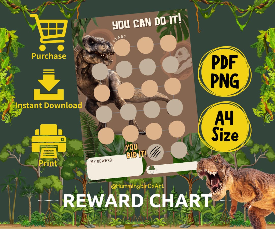Dinosaur Reward Chart Printable | Realistic Style Behavior Chart for ...