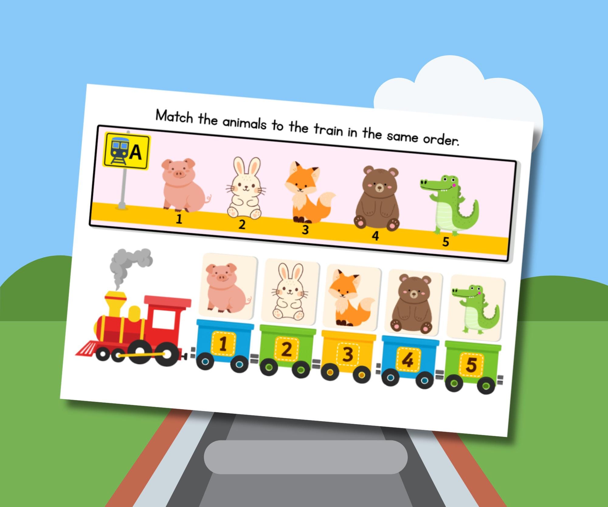 Animal Train Sequence Game | Order Matching Worksheet | Preschool ...