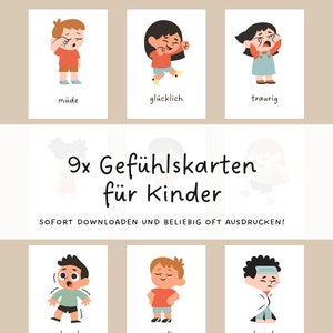 Emotion Cards Children | 9x feeling cards to print out | Emotion Cards German | Flashcards Kindergarten | gift children