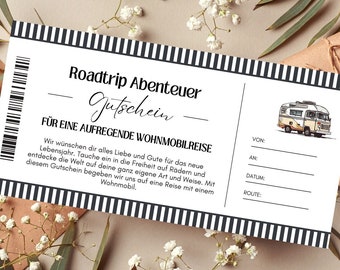 Voucher motorhome trip template | Voucher vacation road trip to print out | Gift idea | Voucher motorhome | gift card