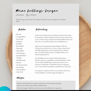 Rezeptvorlage A4 zum ausdrucken | Druckbare Rezeptvorlage zum personalisieren | Rezeptvorlage deutsch | Rezeptkarte zum selberschreiben