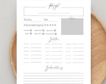 Recipe template A4 to print | Printable Fill-In Recipe Template | Recipe template German | Recipe card to write yourself