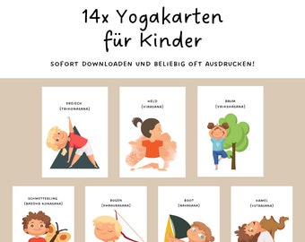 Yoga Karten Kinder | Yogakarten Kinder Set | Kinderyoga Karten zum ausdrucken  | Yoga Kartenset Übungen |  Yogakarten Posen Kinder Set