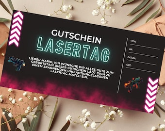 Gutschein Lasertag Vorlage | Gutschein Ausflug Lasertag zum Ausdrucken | Geschenkidee | Gutschein Geburtstag | Geschenkgutschein