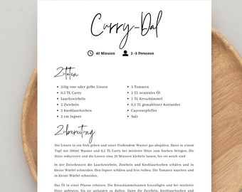 Recipe template A4 to print | Printable recipe template to personalize | Recipe template German | Recipe card to write yourself