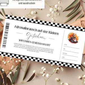 Voucher karting-sjabloon | Go Kart voucher om uit te printen | Cadeau-idee | Voucher verjaardag | Cadeaubon excursie