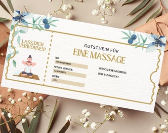 Voucher massage sjabloon | Wellnessvoucher om uit te printen | Cadeau-idee | Voucher om te ontwerpen | cadeaukaart