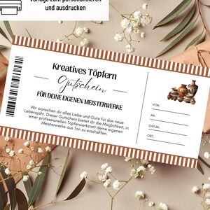 Modèle de poterie de bon | Bon cours de poterie à imprimer | idée cadeau | Bon d'anniversaire | Chèque cadeau poterie