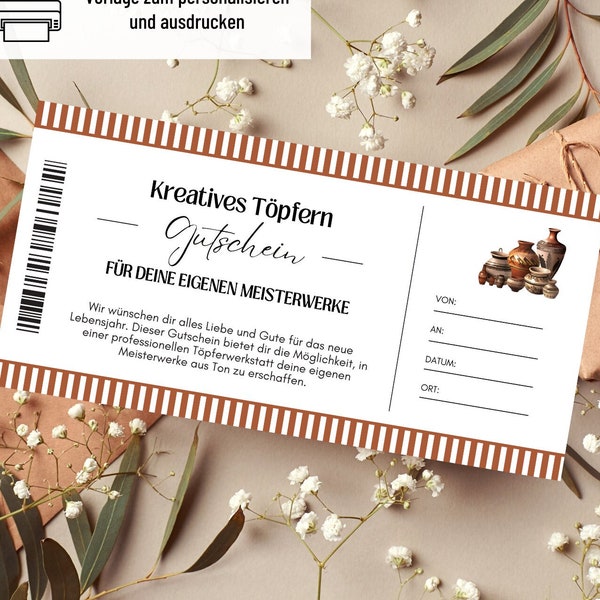 Voucher Pottery Template | Voucher pottery course to print out | gift idea | Voucher Birthday | Gift voucher pottery