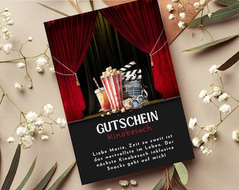 Gutschein Kino Vorlage | Kinogutschein zum Ausdrucken | Geschenkidee | Gutschein zum gestalten | Personalisierbarer Geschenkgutschein