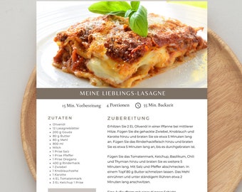 Recipe template A4 to print | Printable Recipe Template with Photo to Personalize | Recipe template German | recipe card