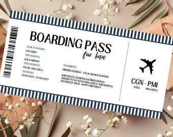 Gutschein für eine Reise Vorlage | Gutschein Urlaub zum Ausdrucken | Geschenkidee | Gutschein ausdrucken | Boarding Pass Geschenkgutschein