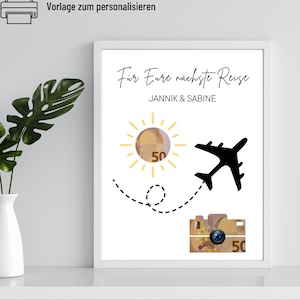 Viagem de presente em dinheiro personalizada | Presente de aniversário em dinheiro com nome | Presente de aniversário | Presente em dinheiro feriado 30º 40º 50º 60º aniversário