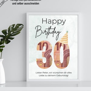 印刷するお金のギフト 30 歳の誕生日の誕生日テンプレート |名前入りのマネーギフト誕生日 |誕生日プレゼント