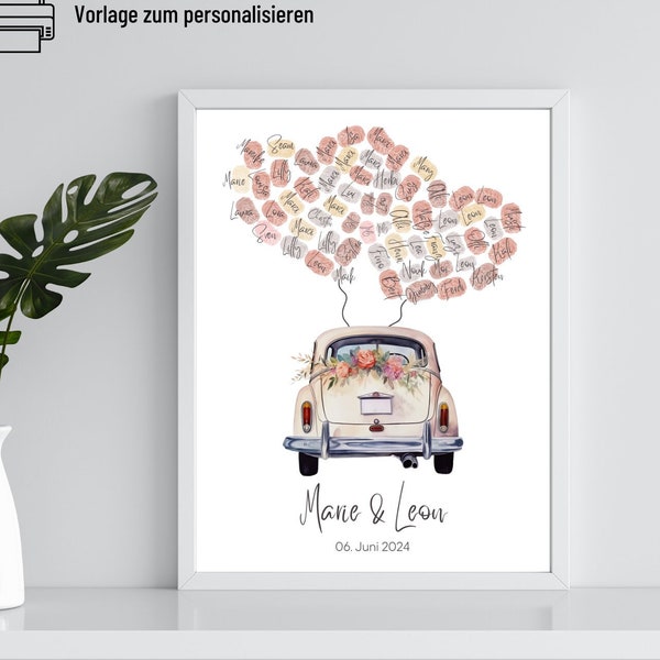 Wedding Gift Guest Book Auto Fingerprint Personalized | Wedding Gift Printable | Newlyweds gift thumbprint wedding