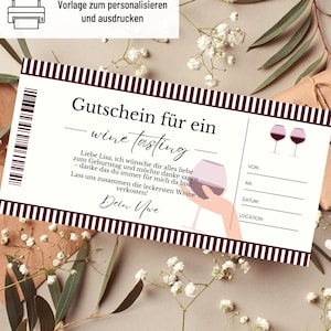 Gutschein Weinprobe Vorlage | Gutschein Wein zum Ausdrucken | Geschenkidee | Gutschein zum gestalten | Wine Tasting Geschenkgutschein