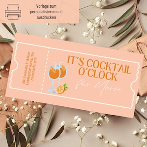 Modèle de coupon | Bon de cocktail imprimable | idée cadeau | Bon à concevoir | Chèque cadeau personnalisable