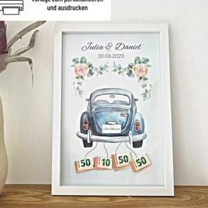 Wedding Gift Money Personalized | Money gift for the wedding A3 and A4 | Newlyweds Gift | Couple Gift Template | Car picture