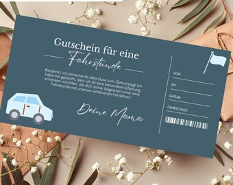 Gutschein Fahrstunde Vorlage | Gutschein Fahrschule zum Ausdrucken | Geschenkidee | Gutschein Führerschein zum gestalten, Geschenkgutschein