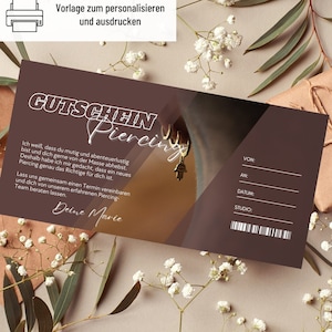 Voucher-piercing-sjabloon | Voucher om uit te printen | Cadeau-idee | Voucher om te ontwerpen | Cadeaubon voor piercings