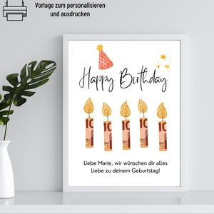 Geldgeschenk Geburtstag Vorlage zum ausdrucken | Geldgeschenk 30. 40. 50. Geburtstag personalisiert mit Namen | Geburtstagsgeschenk Poster