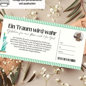 Modello voucher New York | Buono viaggio stampabile | Idea regalo | Buono vacanza | carta regalo
