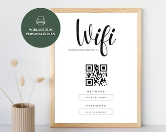 Wifi sign to print out | Personalized Wifi Sign + QR Code | Poster with wifi password | Airbnb or home welcome sign