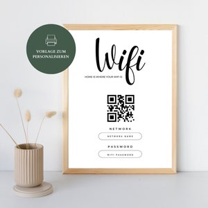 Wifi sign to print out | Personalized Wifi Sign + QR Code | Poster with wifi password | Airbnb or home welcome sign