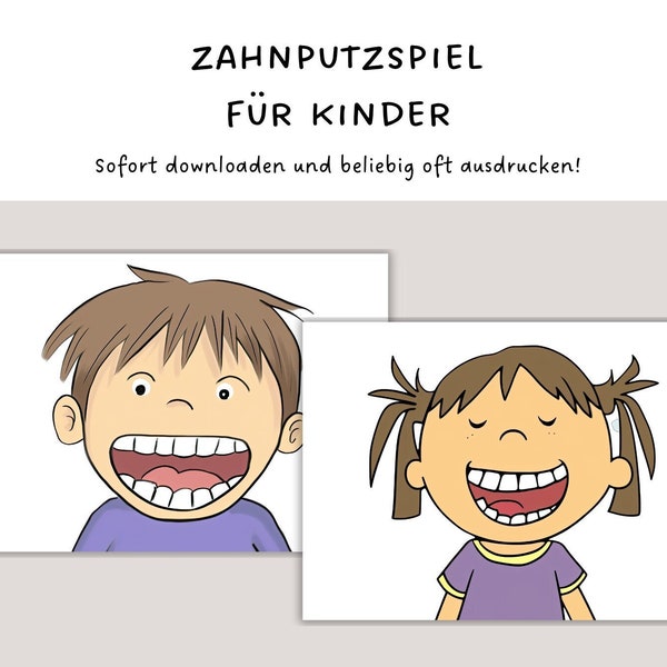 Zahnputzspiel zum ausdrucken | Zahnputz Vorlage PDF für Kinder | Geschenk für Kleinkinder | Lernspiel Kindergarten | Kinderspiele