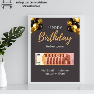 Geldgeschenk "Eine Million" Vorlage zum ausdrucken | Geldgeschenk Geburtstag personalisiert mit Namen | Geburtstagsgeschenk Poster