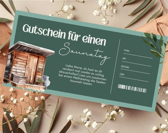 Gutschein Sauna Vorlage | Gutschein Wellness zum Ausdrucken | Gutschein Wellnesswochenende | Geschenkgutschein | Gutschein Saunatag