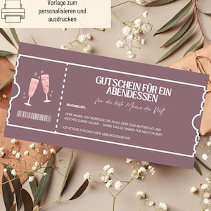 Voucher sjabloon voor uit eten gaan | Moederdagbon om uit te printen | Cadeau-idee | Voucher restaurant om te ontwerpen | cadeaukaart