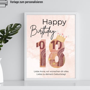 Geldgeschenk 18. Geburtstag Geburtstag Vorlage zum ausdrucken | Geldgeschenk Geburtstag personalisiert mit Namen | Geburtstagsgeschenk