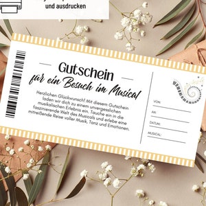 Voucher muzikale sjabloon | Voucher voor een reis om uit te printen | Cadeau-idee | Voucher muziekshow naar ontwerp | cadeaukaart
