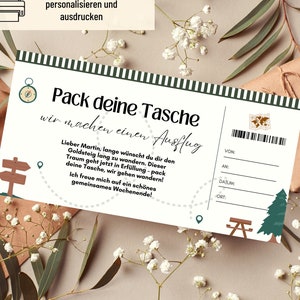 Plantilla de aumento de vales | Bono de viaje para imprimir | Idea de regalo | Vale de senderismo para diseñar | tarjeta de regalo