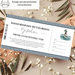 Voucher Stand Up Paddle-sjabloon | Voucher SUP-tour om uit te printen | Voucherexcursie | Voucher verjaardag | cadeaukaart