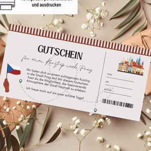 Coupon Prague Template | Voucher vacation short trip to print out | gift idea | Voucher Excursion | Gift certificate birthday