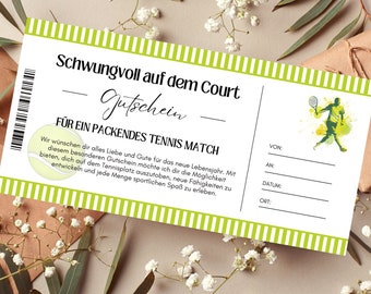 Voucher Play Tennis Template | Printable Tennis Match Voucher | gift idea | Voucher Excursion | Gift certificate birthday