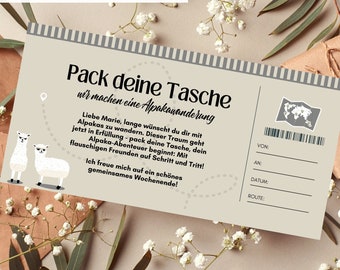 Voucher Alpaca Hike Template | Voucher trip to print | gift idea | Voucher alpaca to design | gift card