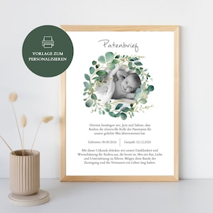 Carta de patrocinio de bautismo para padrinos | Plantilla de carta de patrocinio personalizada | Regalo de bautizo | Carta de patrocinio de bautismo, comunión