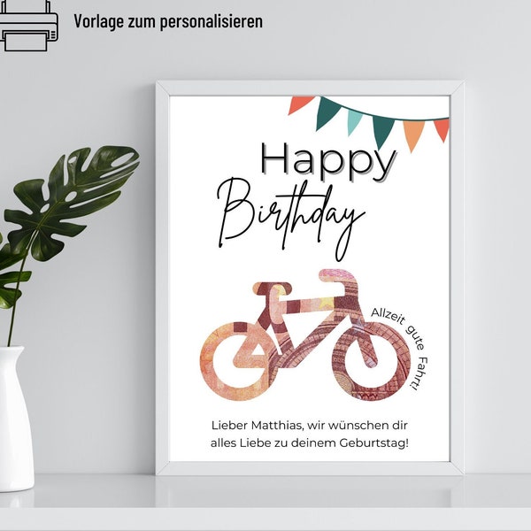 Geldgeschenk Fahrradfahrer Geburtstag | Geldgeschenk Geburtstag personalisiert | Geburtstagsgeschenk | Geldgeschenk Rennrad zum ausdrucken