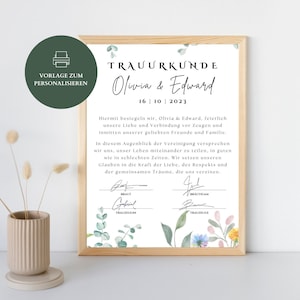 Trauurkunde Vorlage zum ausdrucken | Trauurkunde freie Trauung Deutsch | Personalisierte Hochzeitsurkunde freie Trauung und Standesamt