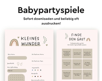 Babyparty Spiele Set | Babyparty Ausfüllkarten | 7x Babyparty Tippkarten zum ausdrucken | Babyparty Ratekarten | Babyshower Sofort Download
