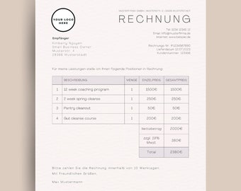 Rechnungsvorlage deutsch | Rechnungsvorlage Canva | Personalisierbare Rechnung zum Drucken | Business Rechnung