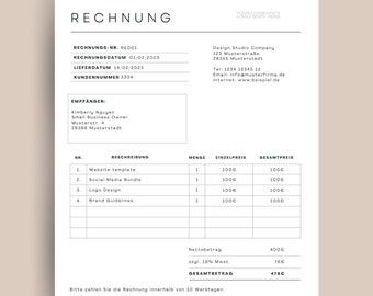 Rechnungsvorlage deutsch | Rechnungsvorlage Canva | Personalisierbare Rechnung zum Drucken | Business Rechnung