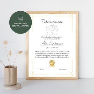 Plantilla de certificado de bautismo para padrinos | Certificado de bautismo para padrinos | Certificado de padrino personalizado | Regalo de bautismo